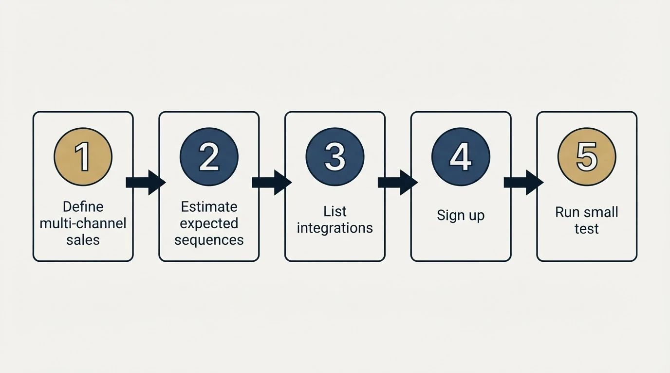 Step sequence: Getting Started Checklist (Define multi-channel sales, Estimate expected sequences, List integrations, Sign up)