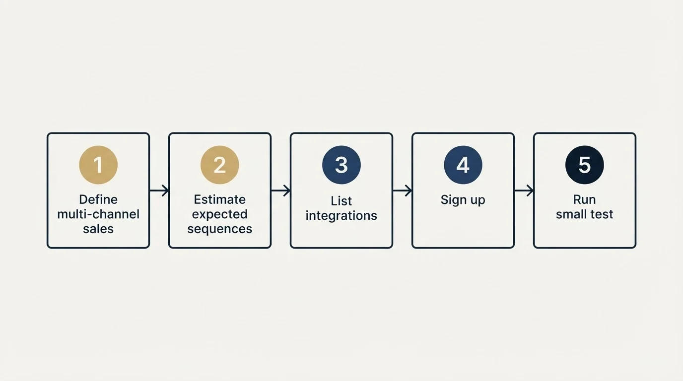 Step sequence: Getting Started Checklist (Define multi-channel sales, Estimate expected sequences, List integrations, Sign up)