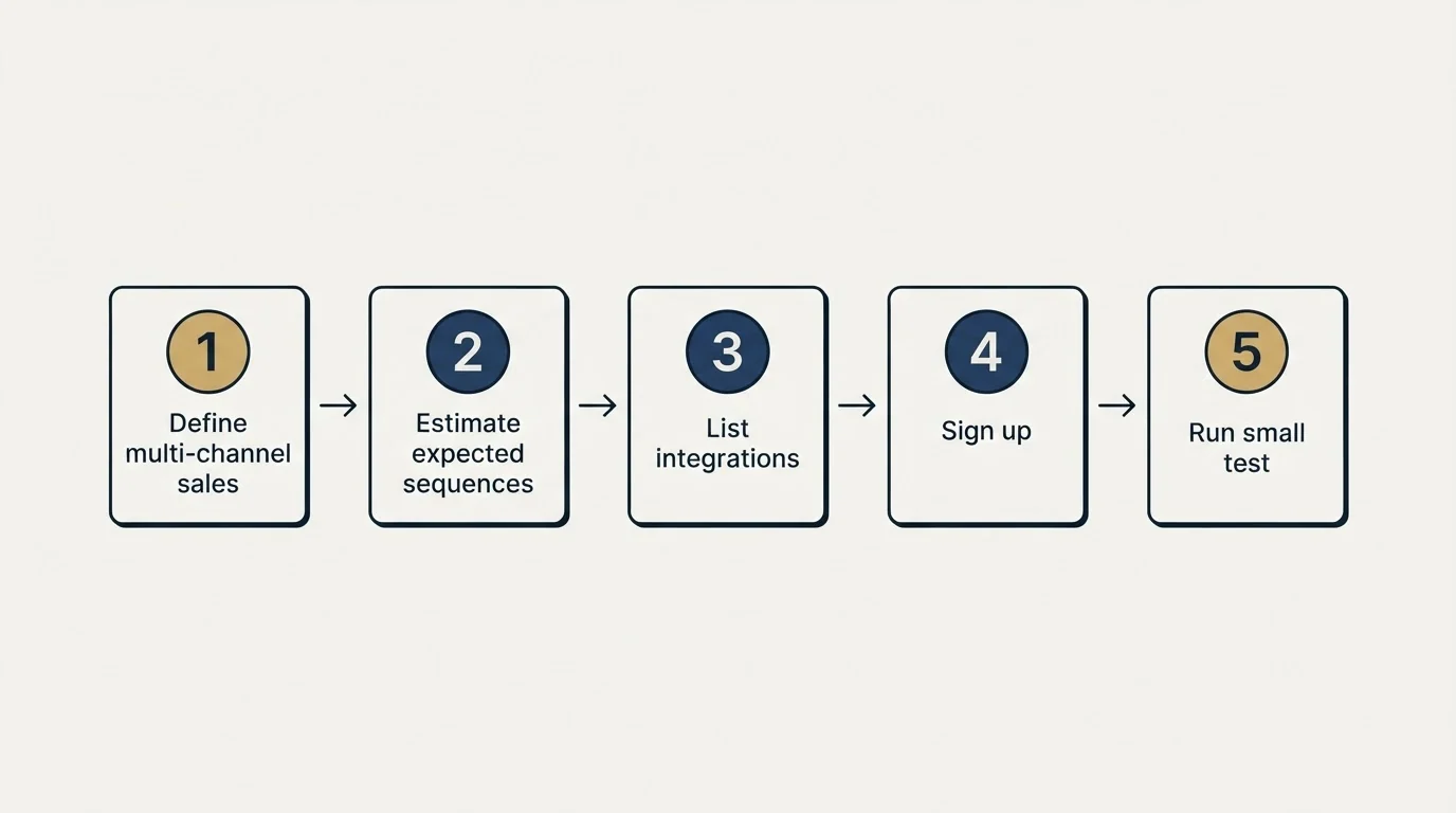 Step sequence: Getting Started Checklist (Define multi-channel sales, Estimate expected sequences, List integrations, Sign up)