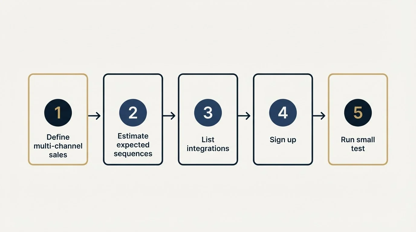 Step sequence: Getting Started Checklist (Define multi-channel sales, Estimate expected sequences, List integrations, Sign up)