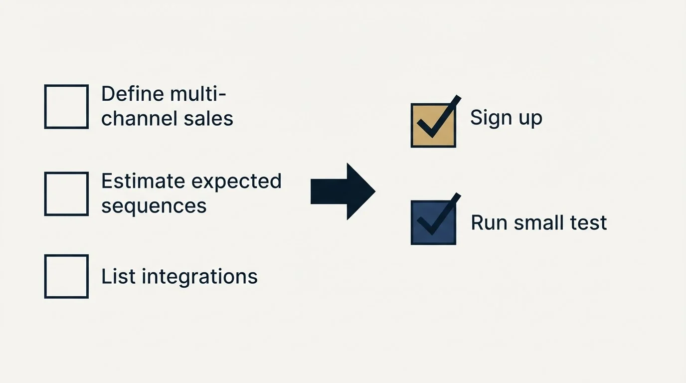 Before-and-after steps: Getting Started Checklist (Define multi-channel sales, Estimate expected sequences, List integrations, Sign up)