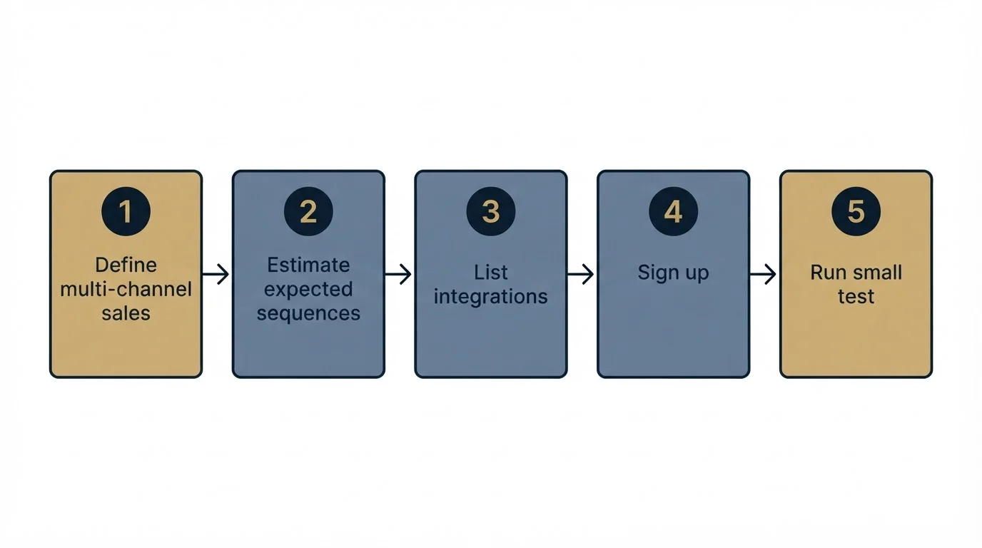 Step sequence: Getting Started Checklist (Define multi-channel sales, Estimate expected sequences, List integrations, Sign up)