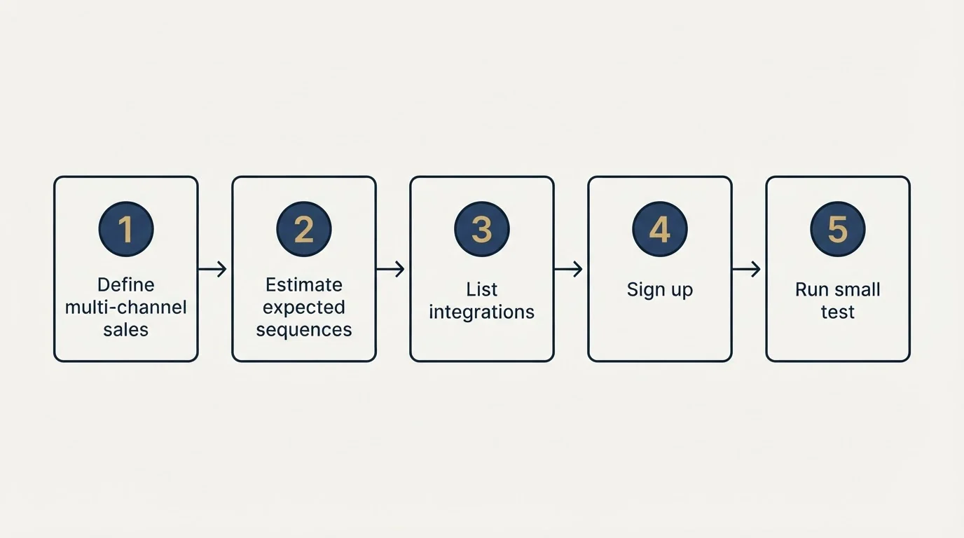 Step sequence: Getting Started Checklist (Define multi-channel sales, Estimate expected sequences, List integrations, Sign up)
