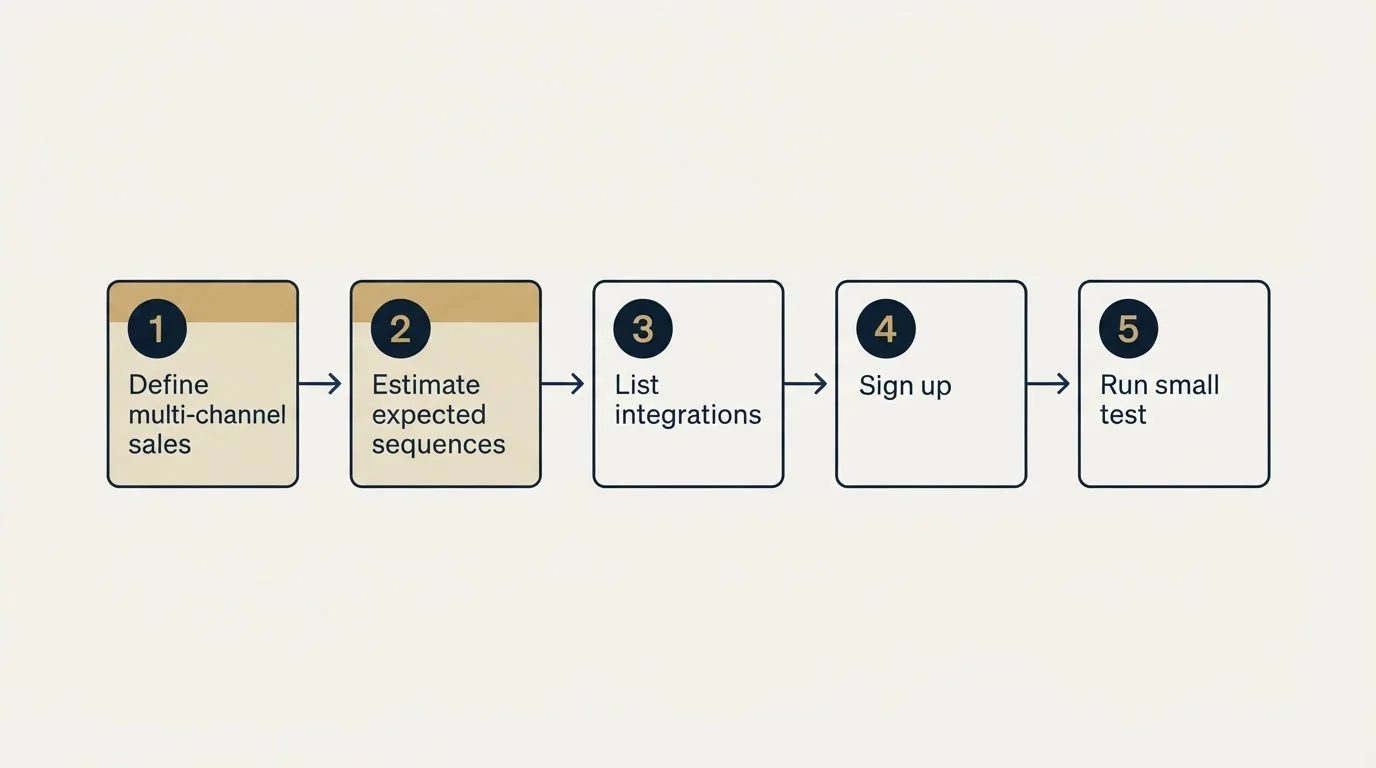 Step sequence: Getting Started Checklist (Define multi-channel sales, Estimate expected sequences, List integrations, Sign up)