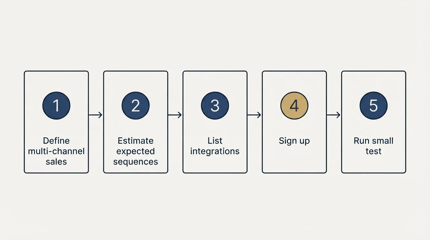 Step sequence: Getting Started Checklist (Define multi-channel sales, Estimate expected sequences, List integrations, Sign up)