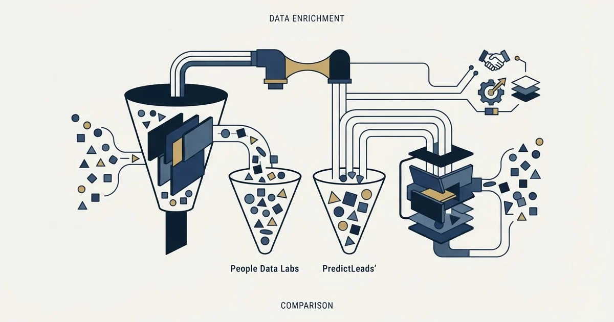 Editorial illustration for People Data Labs vs PredictLeads