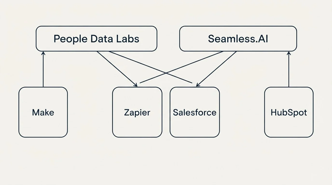 Integration grid: Integration Ecosystem (People Data Labs, Seamless.AI, Zapier, Salesforce)