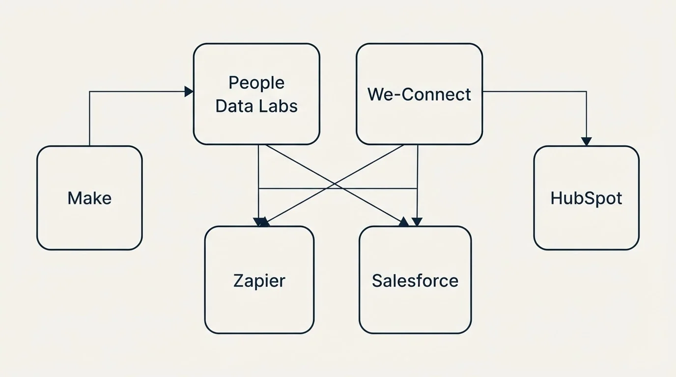 Integration grid: Integration Ecosystem (People Data Labs, We-Connect, Zapier, Salesforce)