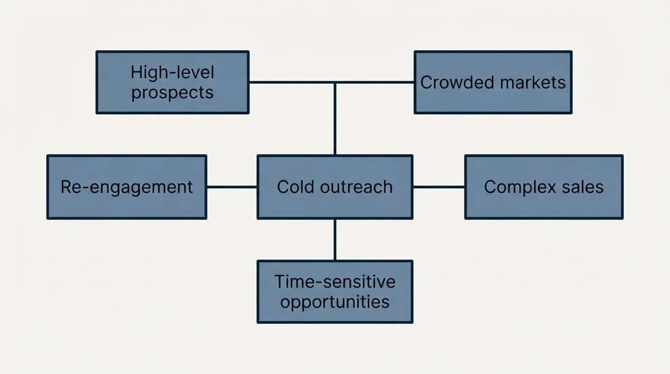Schematic: When Permission-Based Emails Work Best (Cold outreach, High-level prospects, Crowded markets, Complex sales)