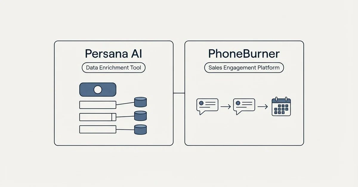 Side-by-side panels: Persana AI vs PhoneBurner (Data Enrichment Tool, Sales Engagement Platform)