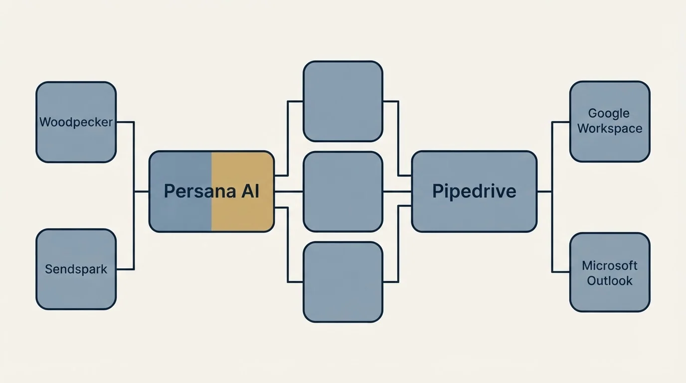 Integration flow: Integration Ecosystem (Persana AI, Pipedrive, Woodpecker, Google Workspace)