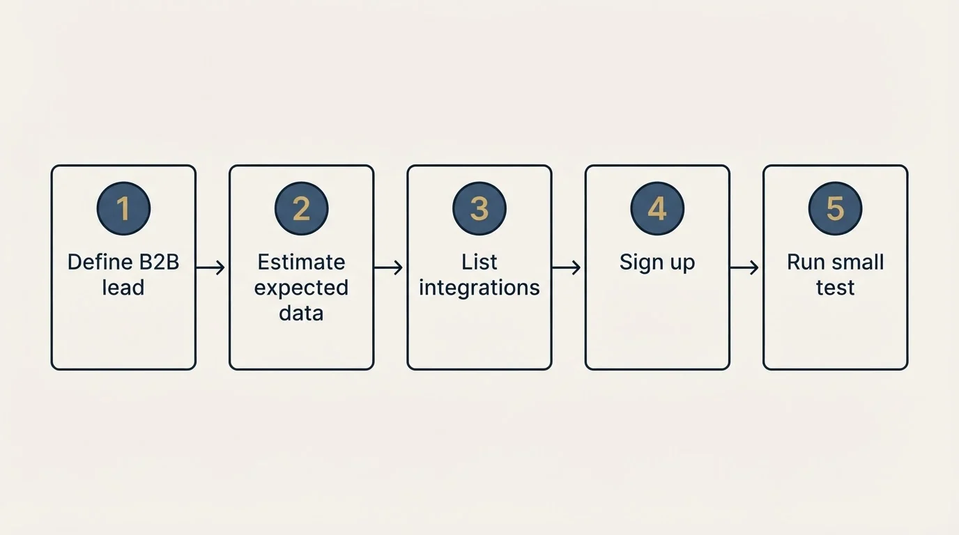 Step sequence: Getting Started Checklist (Define B2B lead, Estimate expected data, List integrations, Sign up)