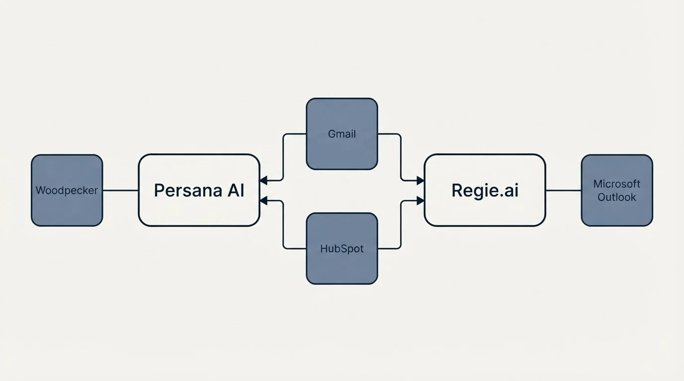 Integration schematic: Integration Ecosystem (Persana AI, Regie.ai, Gmail, HubSpot)