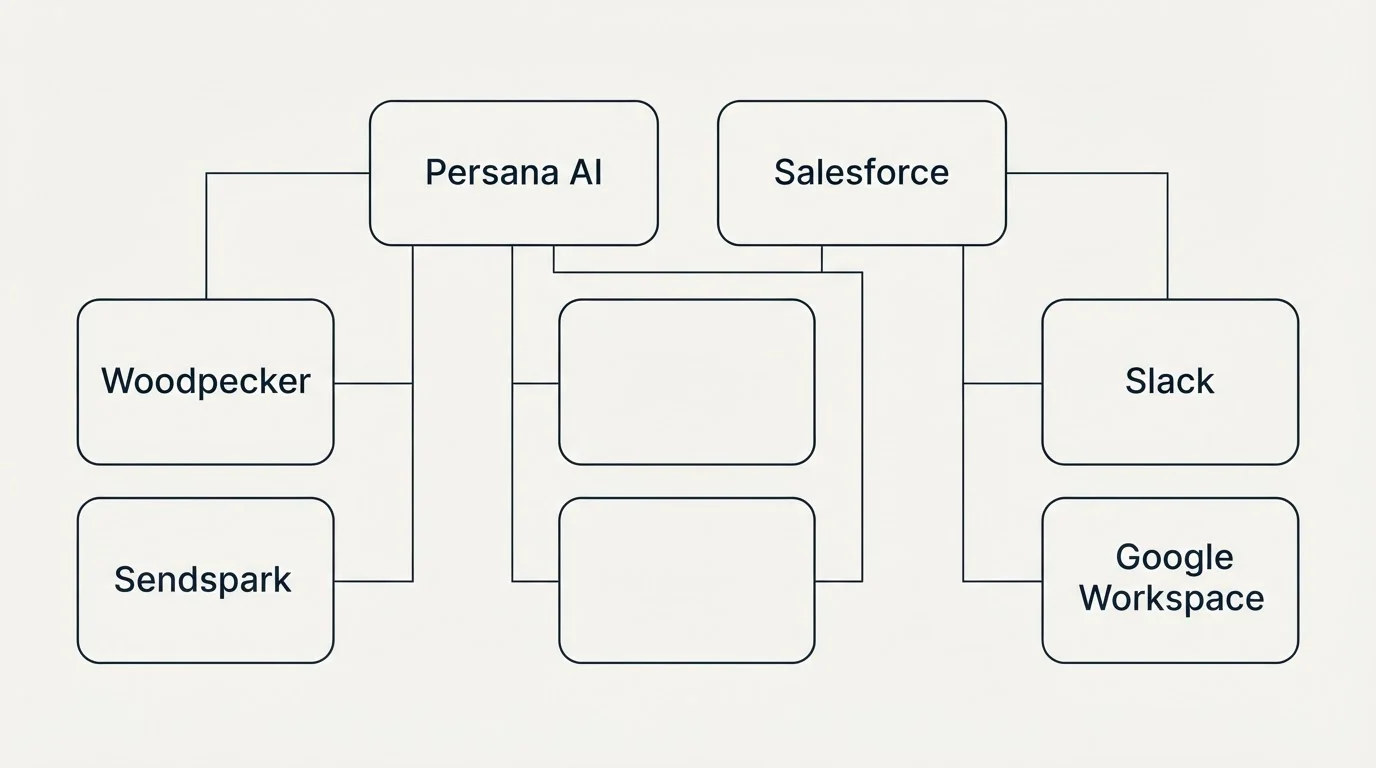 Integration grid: Integration Ecosystem (Persana AI, Salesforce, Woodpecker, Slack)
