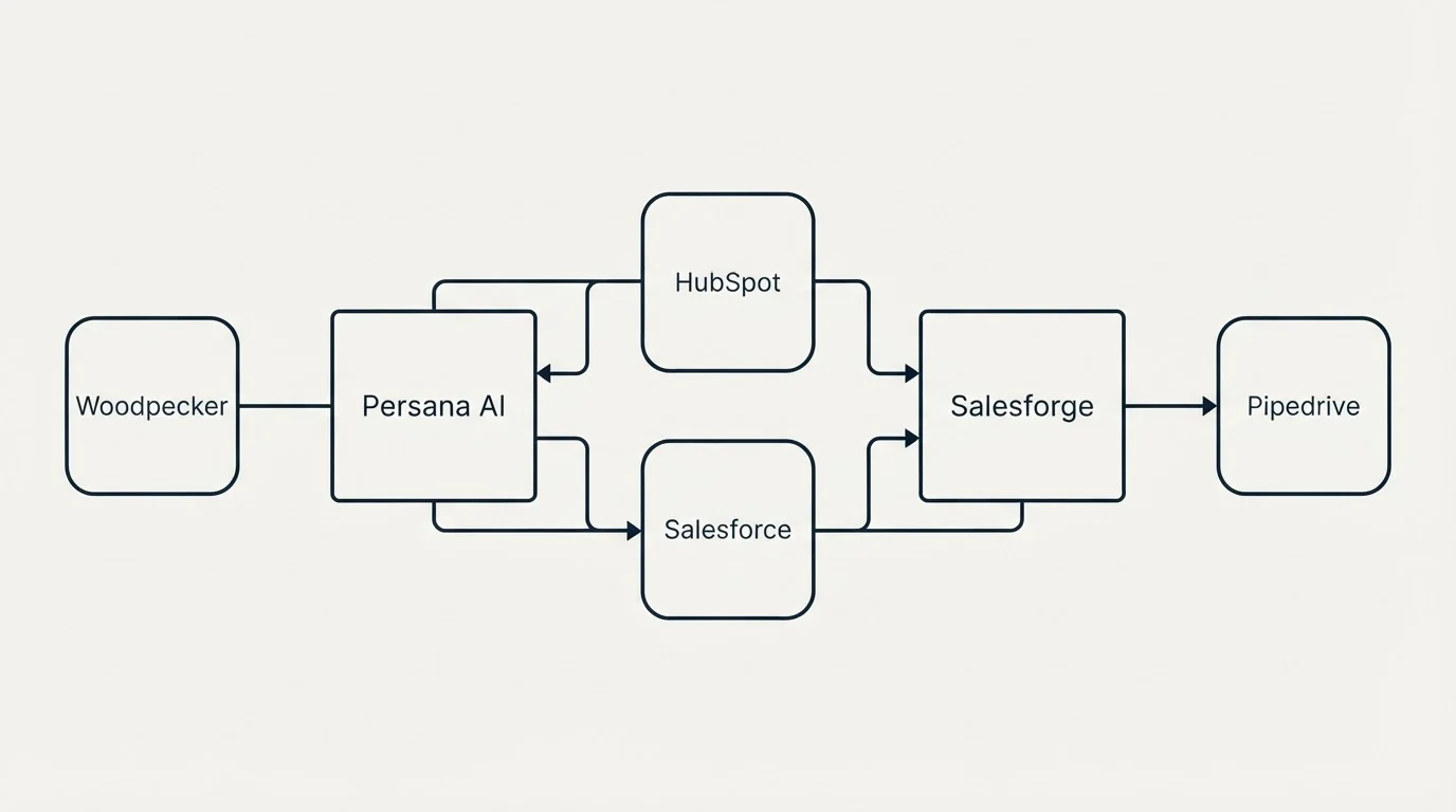 Integration schematic: Integration Ecosystem (Persana AI, Salesforge, HubSpot, Salesforce)