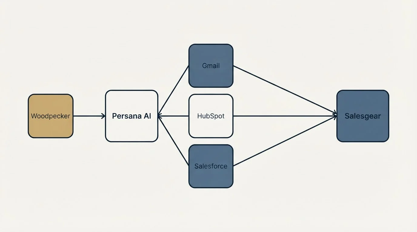 Integration schematic: Integration Ecosystem (Persana AI, Salesgear, Gmail, HubSpot)