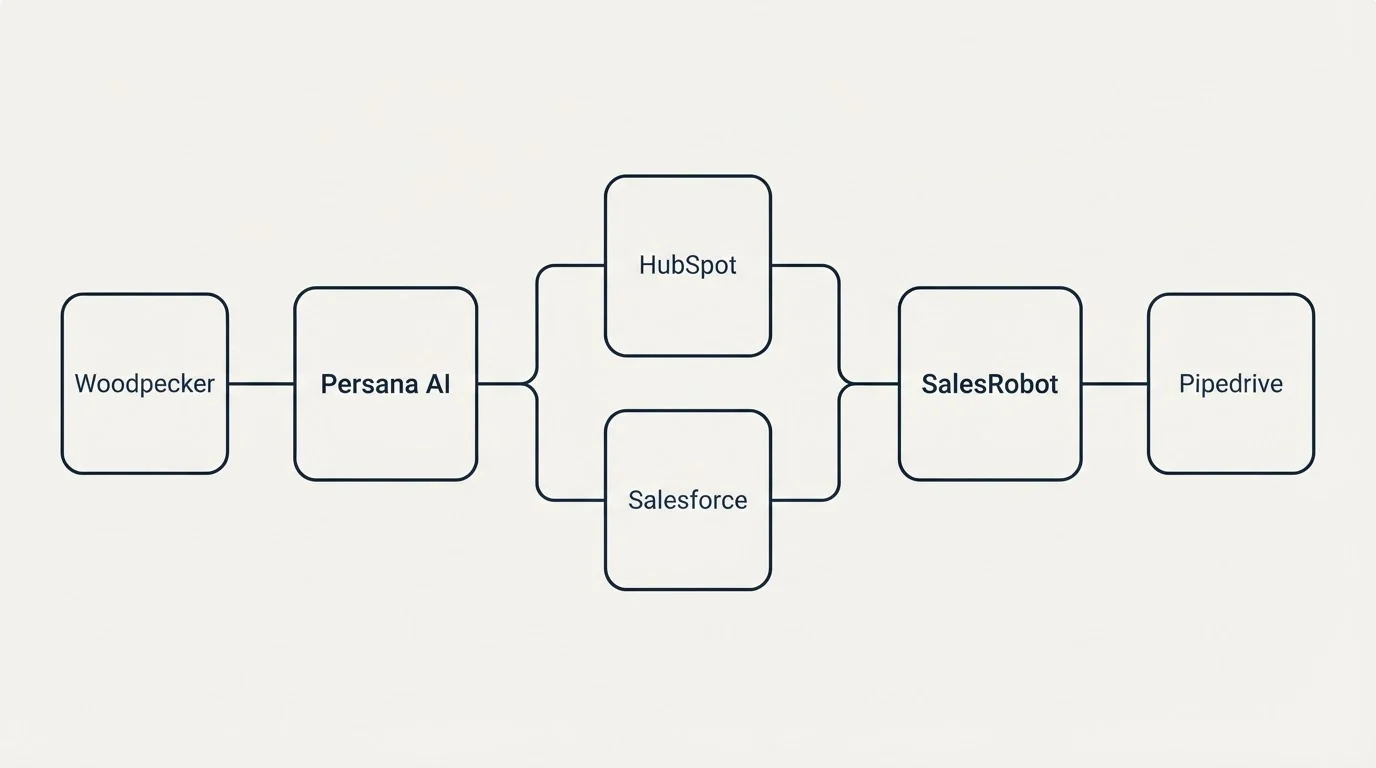 Integration schematic: Integration Ecosystem (Persana AI, SalesRobot, HubSpot, Salesforce)