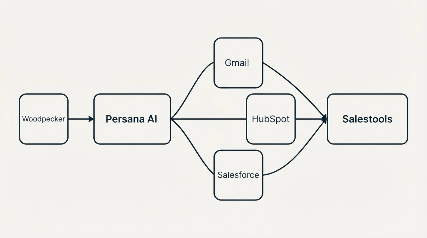 Integration schematic: Integration Ecosystem (Persana AI, Salestools, Gmail, HubSpot)