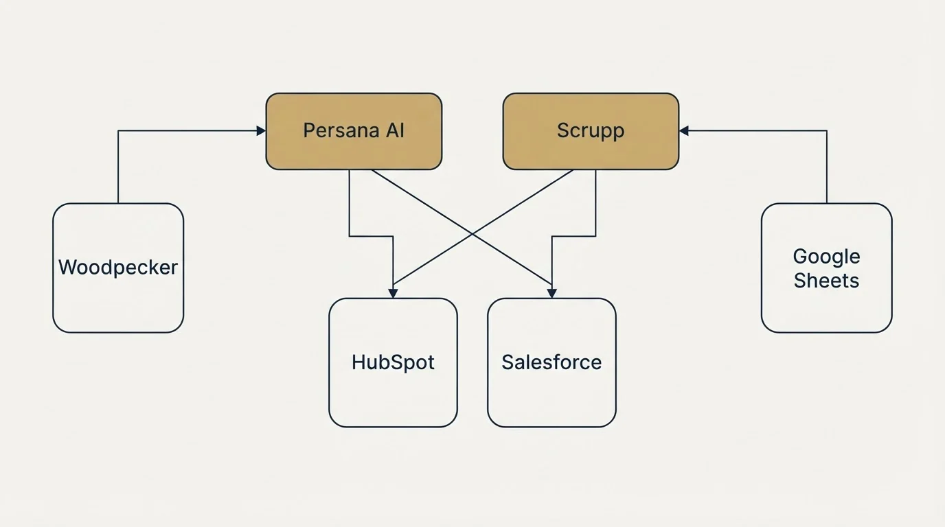 Integration grid: Integration Ecosystem (Persana AI, Scrupp, HubSpot, Salesforce)