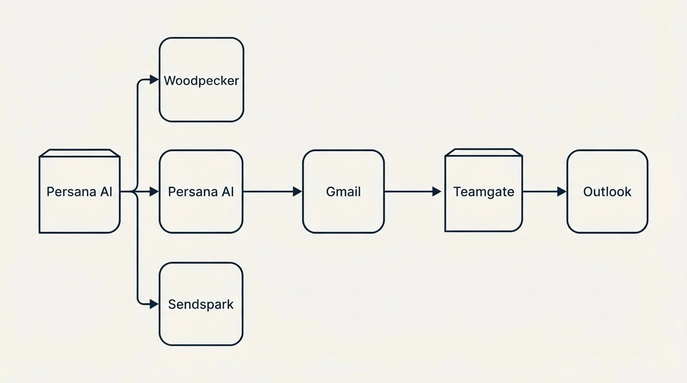 Integration flow: Integration Ecosystem (Persana AI, Teamgate, Gmail, Woodpecker)