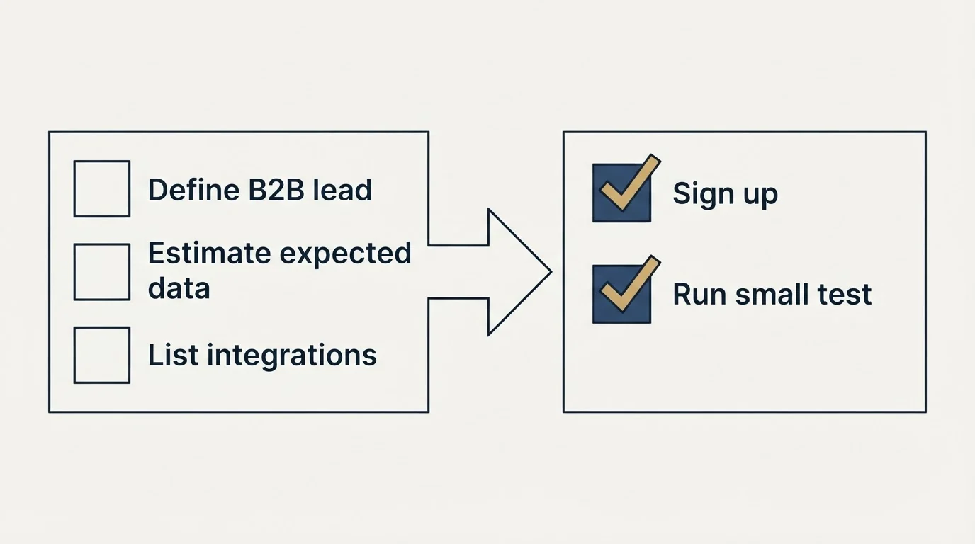 Before-and-after steps: Getting Started Checklist (Define B2B lead, Estimate expected data, List integrations, Sign up)