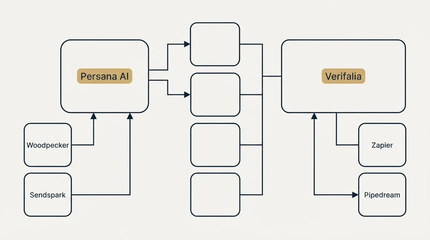 Integration flow: Integration Ecosystem (Persana AI, Verifalia, Woodpecker, Zapier)