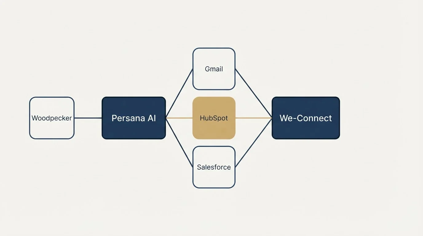 Integration schematic: Integration Ecosystem (Persana AI, We-Connect, Gmail, HubSpot)