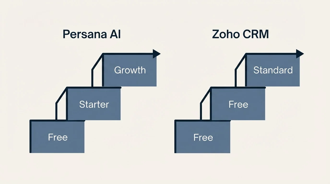 Pricing ladder: Pricing Comparison (Persana AI, Zoho CRM, Free, Starter)
