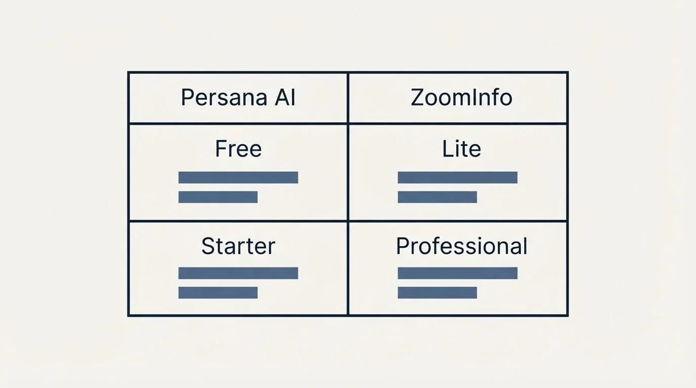 Pricing table: Pricing Comparison (Persana AI, ZoomInfo, Free, Lite)