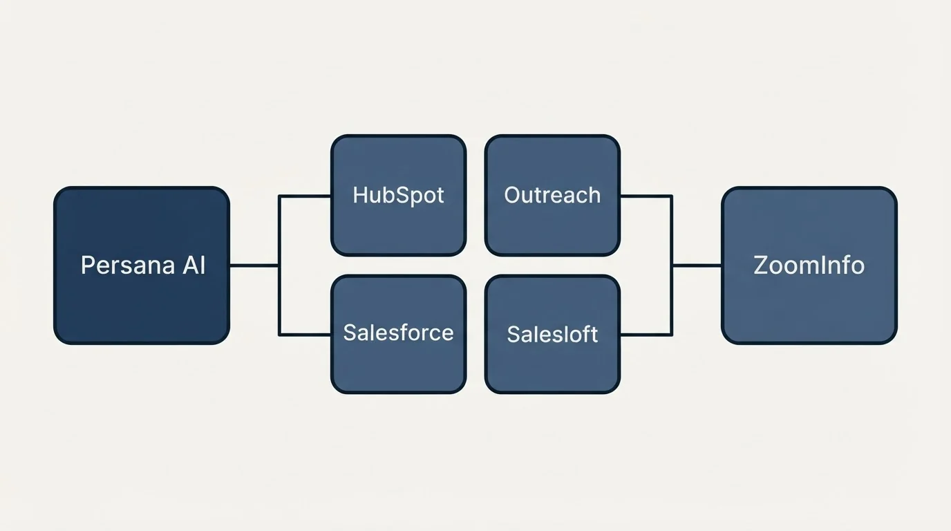 Integration schematic: Integration Ecosystem (Persana AI, ZoomInfo, HubSpot, Outreach)