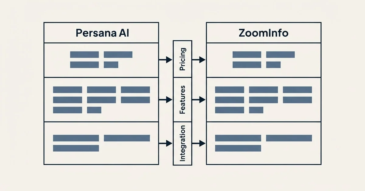 Comparison panel: Persana AI vs ZoomInfo (Pricing, Features, Integration)