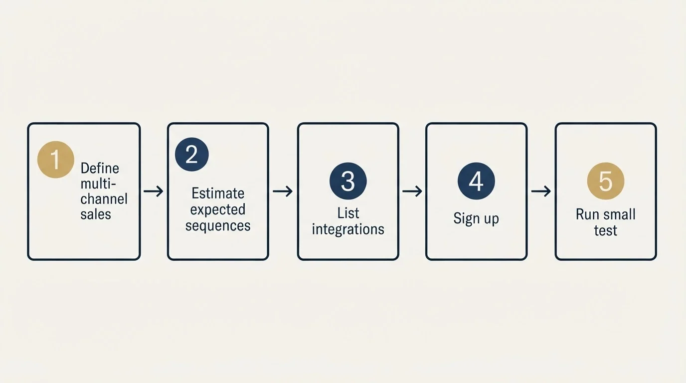 Step sequence: Getting Started Checklist (Define multi-channel sales, Estimate expected sequences, List integrations, Sign up)