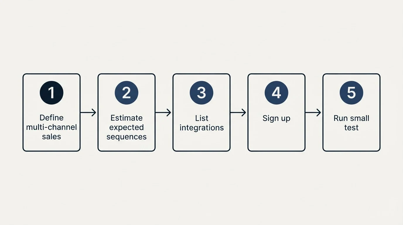 Step sequence: Getting Started Checklist (Define multi-channel sales, Estimate expected sequences, List integrations, Sign up)