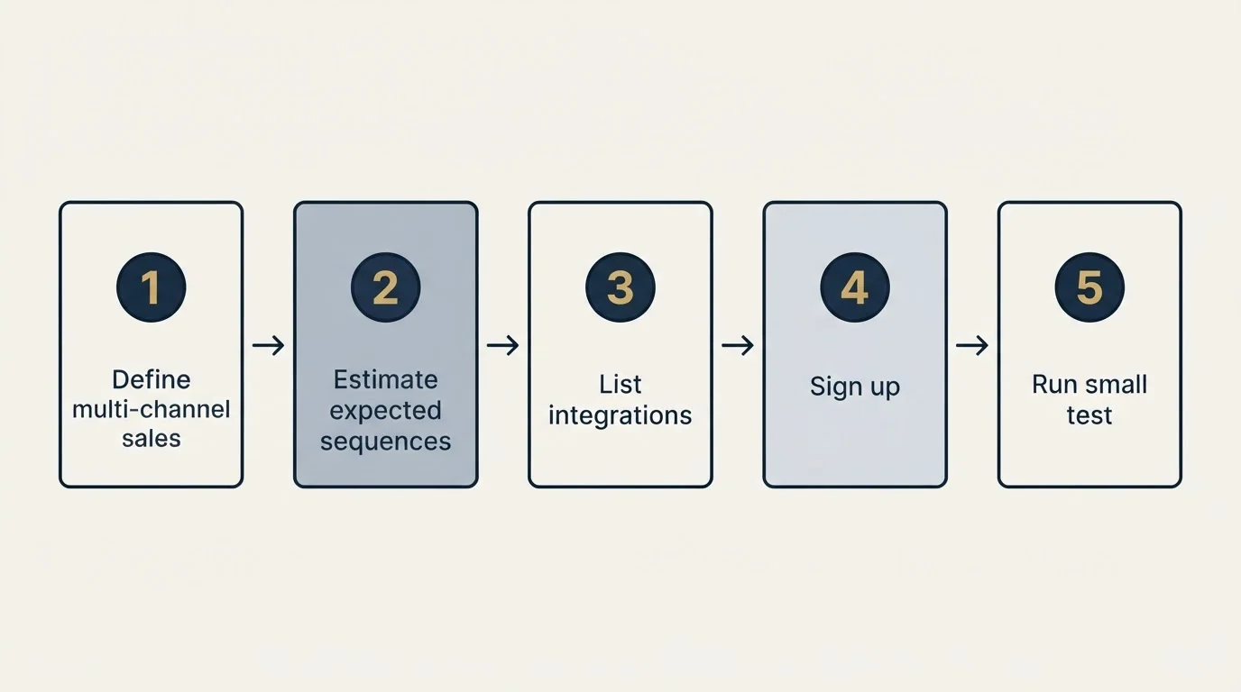 Step sequence: Getting Started Checklist (Define multi-channel sales, Estimate expected sequences, List integrations, Sign up)