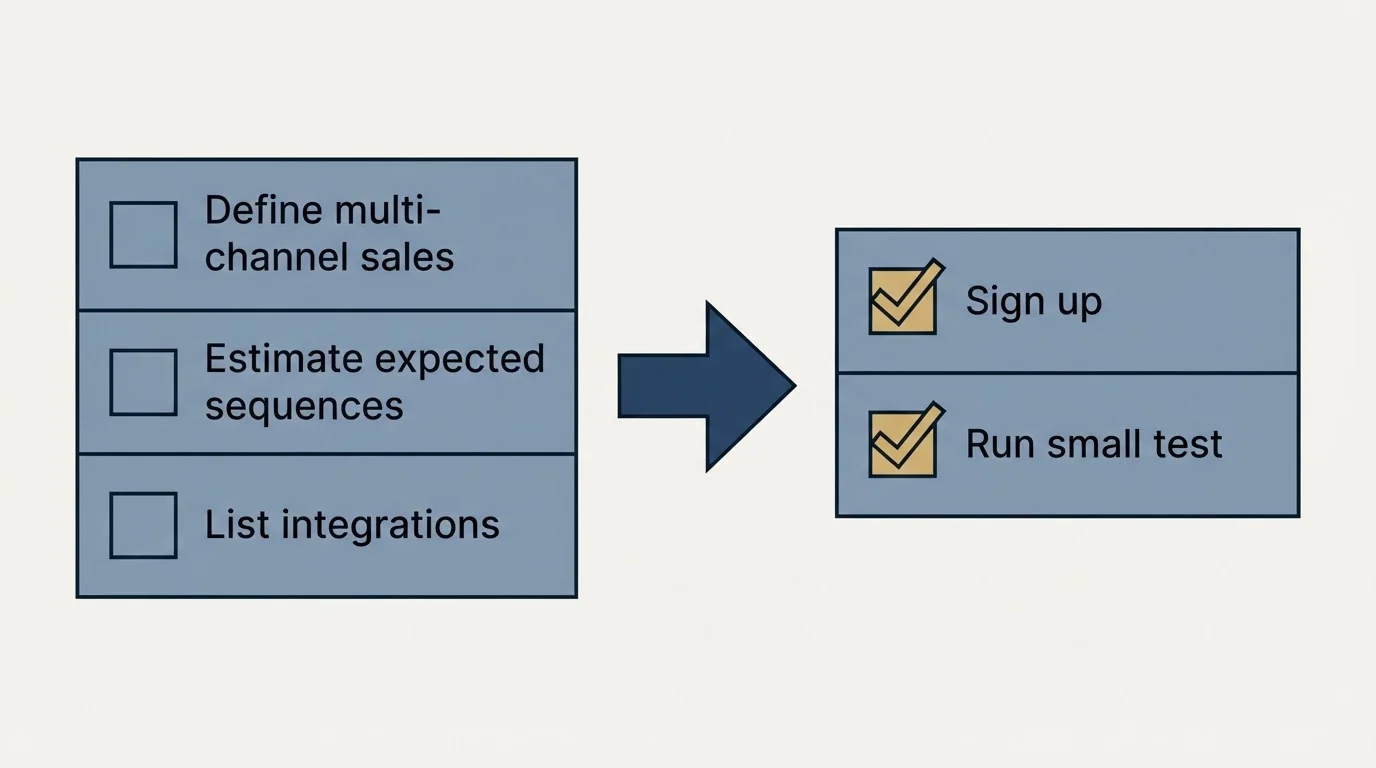 Before-and-after steps: Getting Started Checklist (Define multi-channel sales, Estimate expected sequences, List integrations, Sign up)