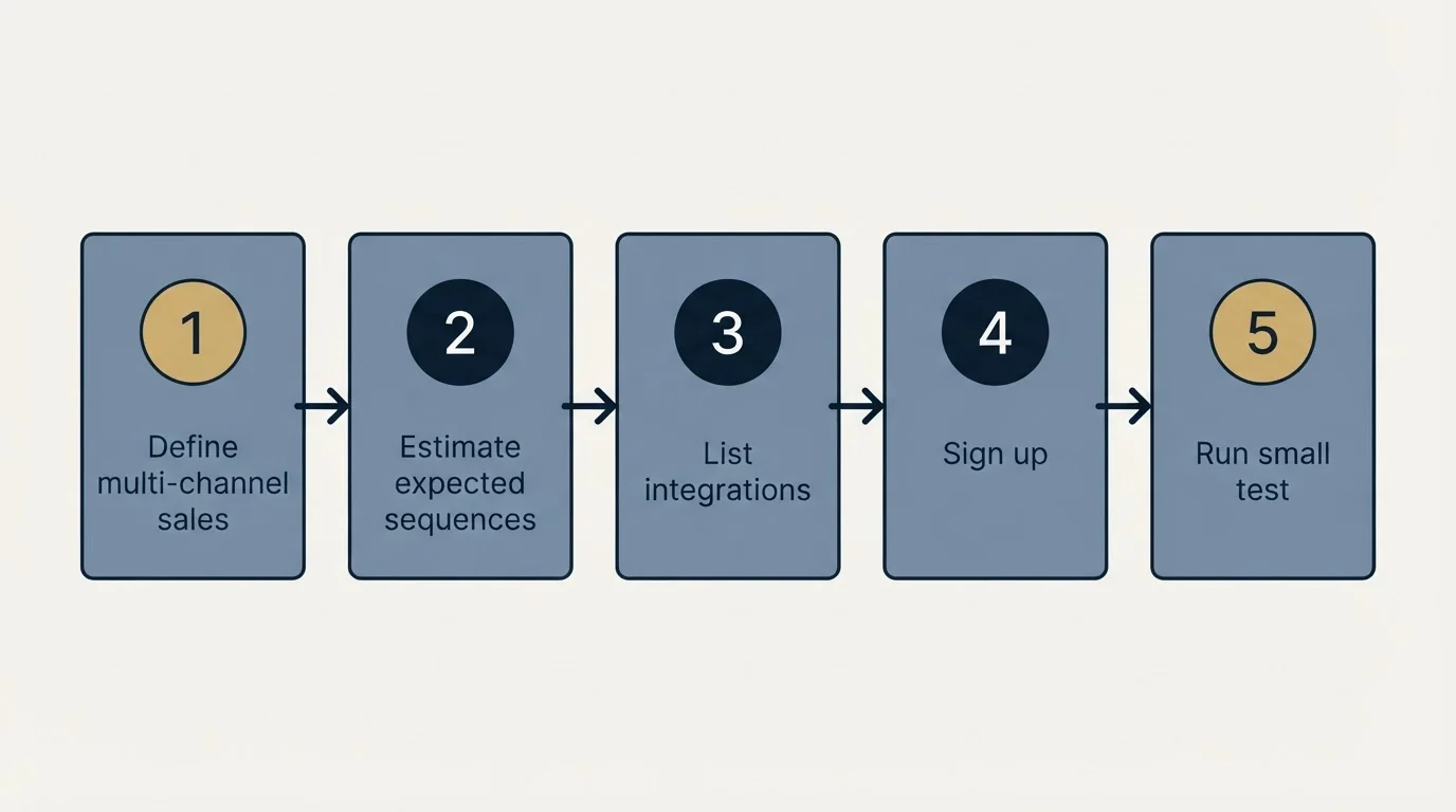 Step sequence: Getting Started Checklist (Define multi-channel sales, Estimate expected sequences, List integrations, Sign up)