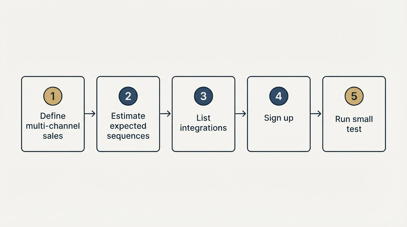 Step sequence: Getting Started Checklist (Define multi-channel sales, Estimate expected sequences, List integrations, Sign up)
