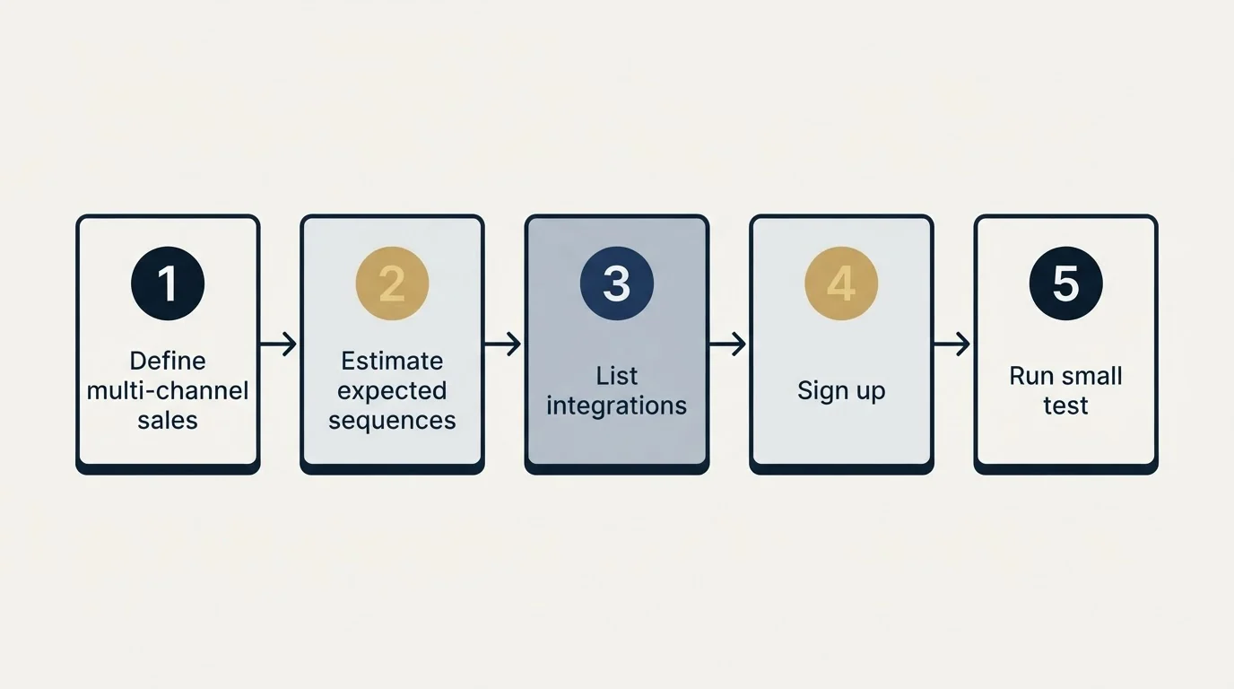 Step sequence: Getting Started Checklist (Define multi-channel sales, Estimate expected sequences, List integrations, Sign up)