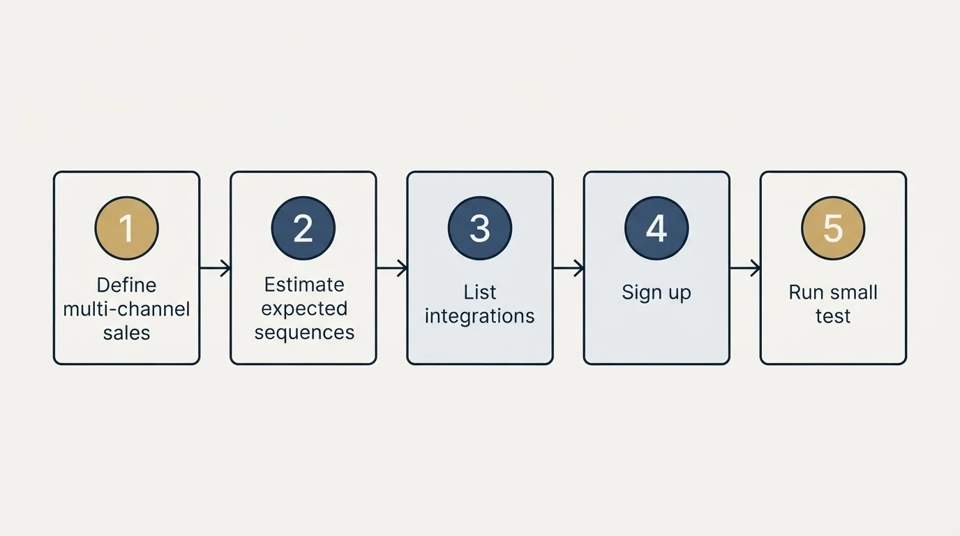 Step sequence: Getting Started Checklist (Define multi-channel sales, Estimate expected sequences, List integrations, Sign up)