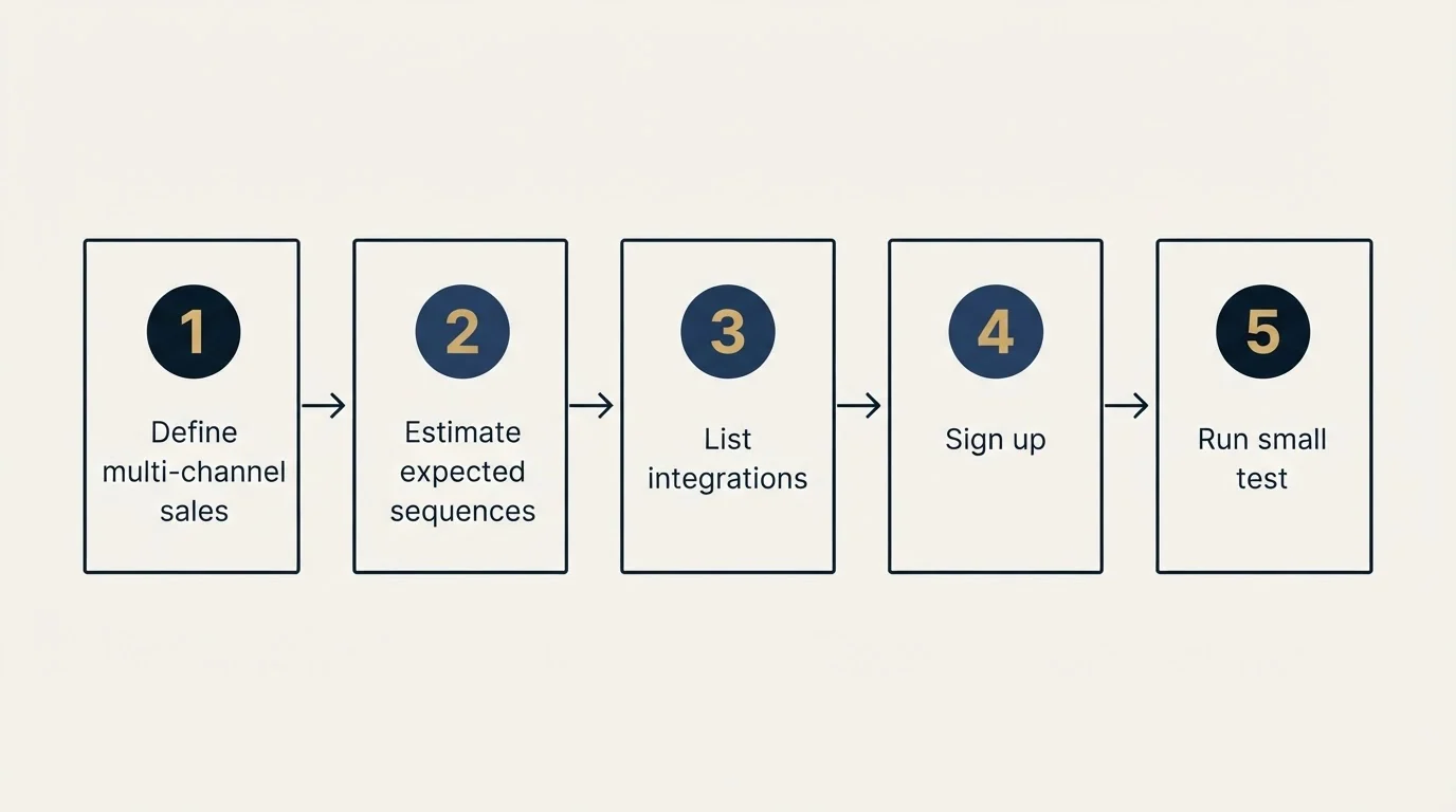 Step sequence: Getting Started Checklist (Define multi-channel sales, Estimate expected sequences, List integrations, Sign up)