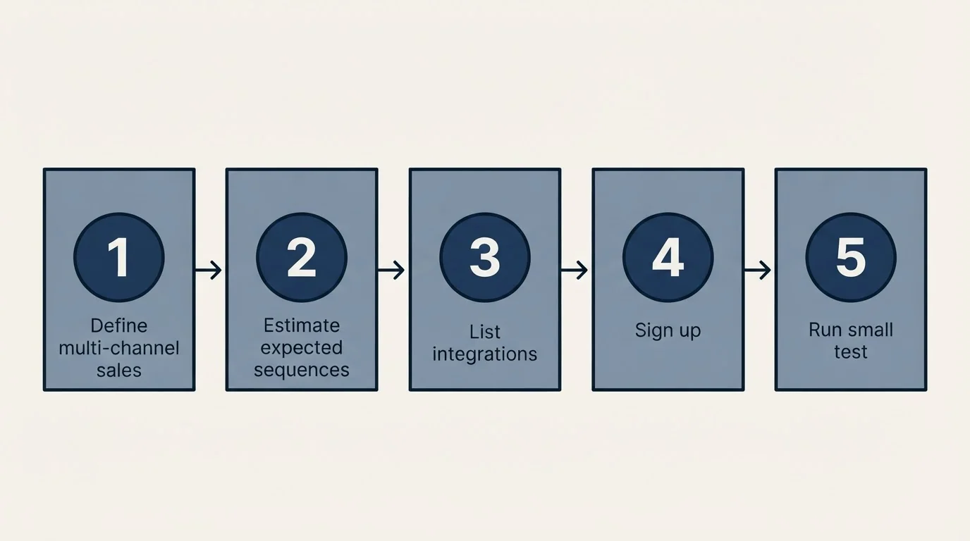 Step sequence: Getting Started Checklist (Define multi-channel sales, Estimate expected sequences, List integrations, Sign up)