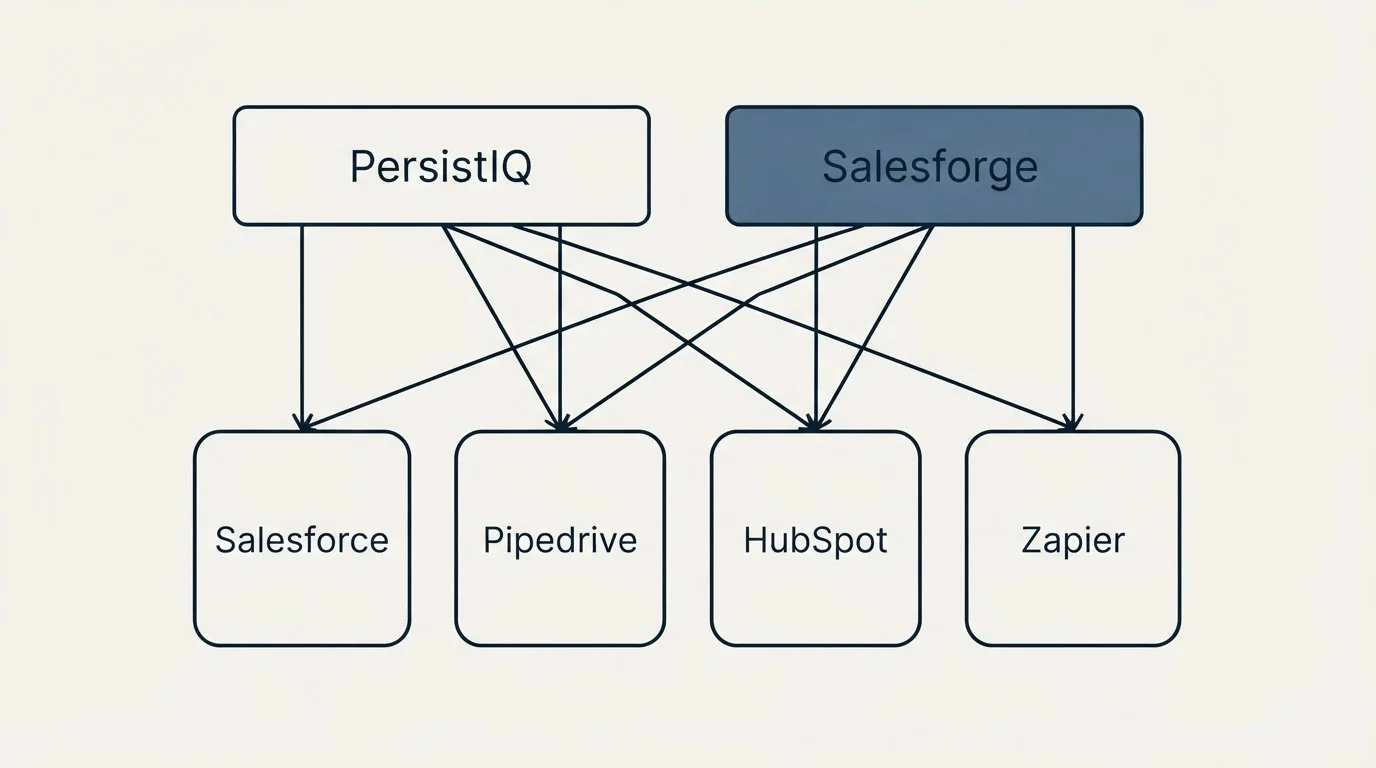 Integration grid: Integration Ecosystem (PersistIQ, Salesforge, Salesforce, Pipedrive)