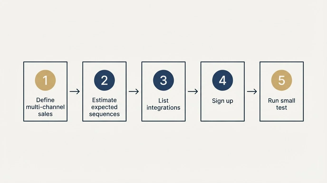 Step sequence: Getting Started Checklist (Define multi-channel sales, Estimate expected sequences, List integrations, Sign up)
