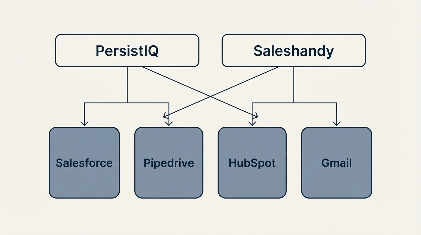 Integration grid: Integration Ecosystem (PersistIQ, Saleshandy, Salesforce, Pipedrive)