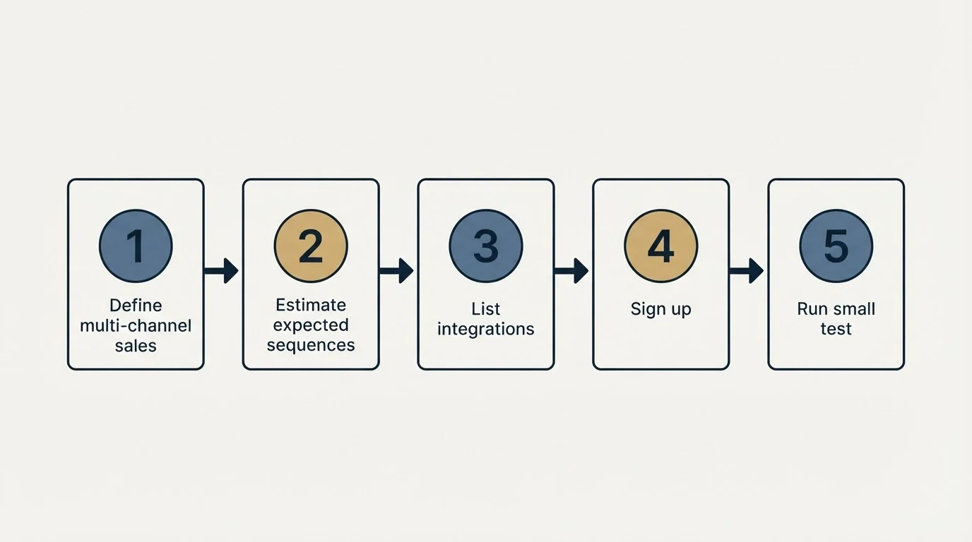 Step sequence: Getting Started Checklist (Define multi-channel sales, Estimate expected sequences, List integrations, Sign up)