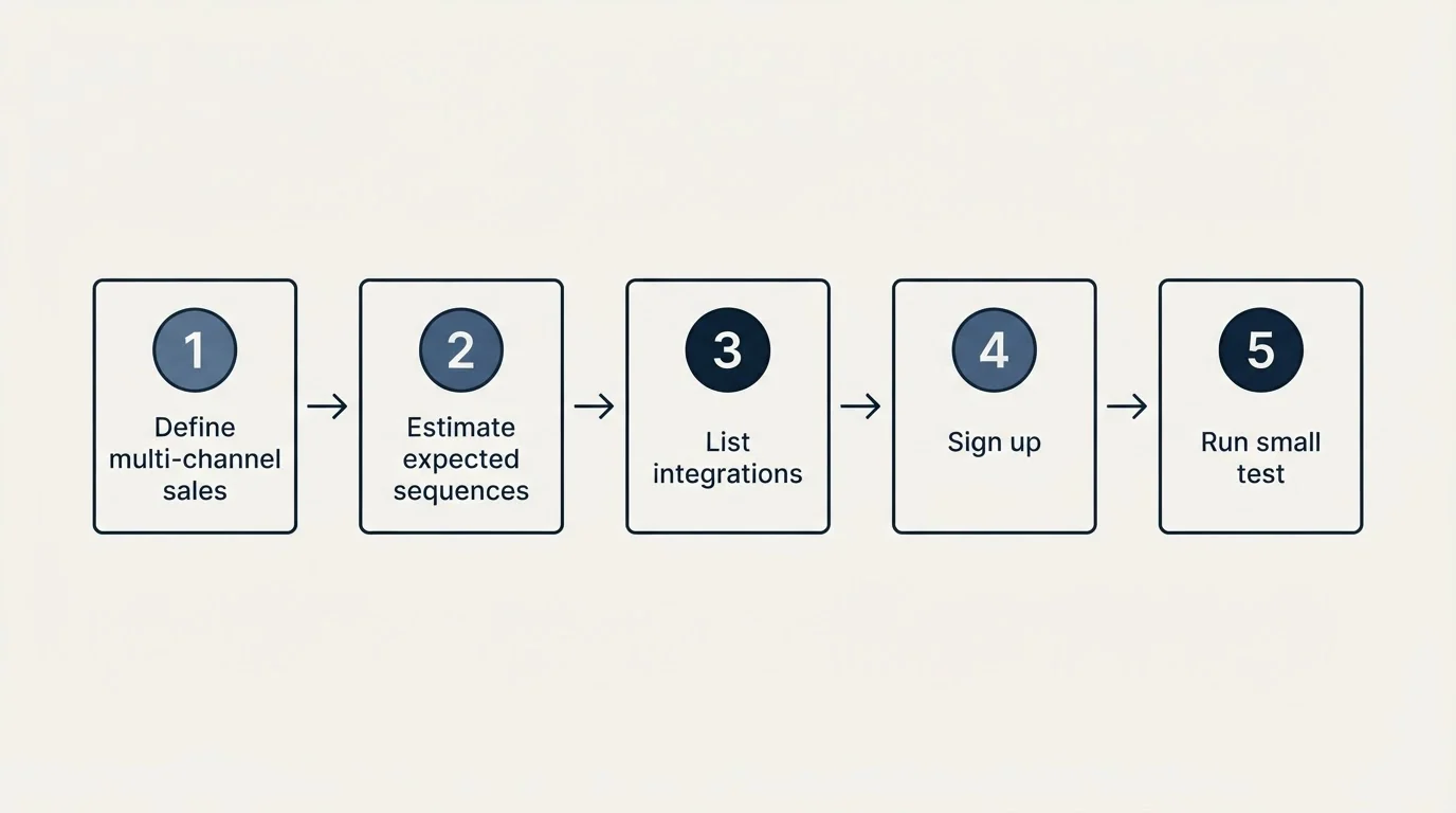 Step sequence: Getting Started Checklist (Define multi-channel sales, Estimate expected sequences, List integrations, Sign up)