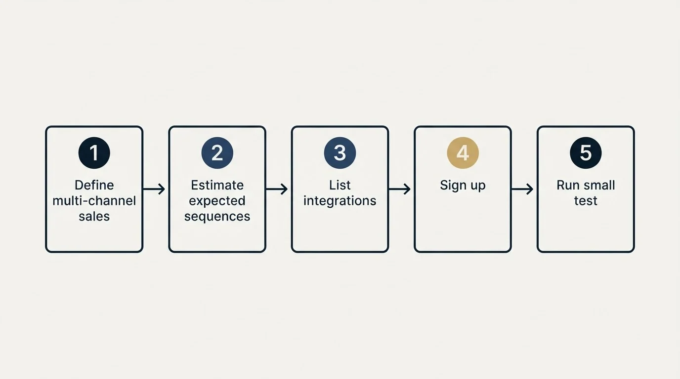 Step sequence: Getting Started Checklist (Define multi-channel sales, Estimate expected sequences, List integrations, Sign up)