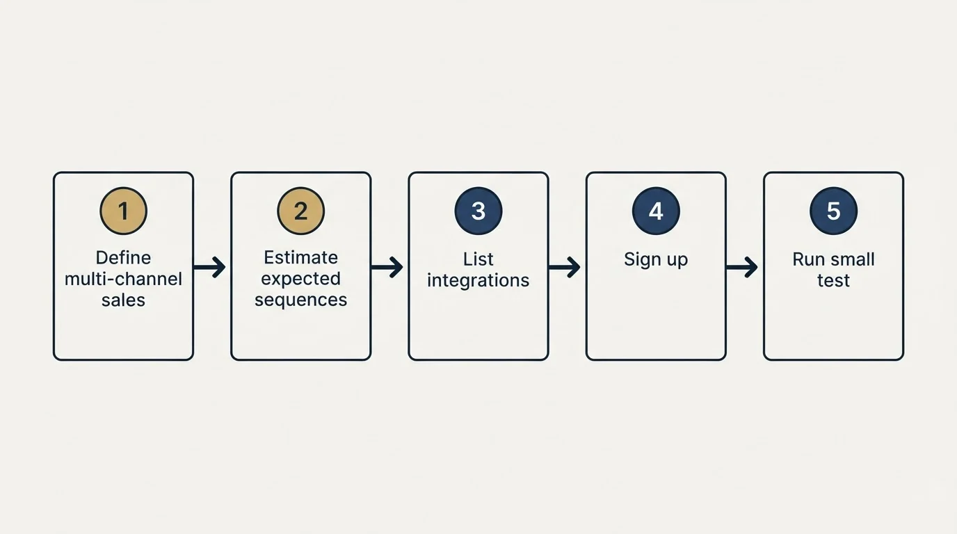 Step sequence: Getting Started Checklist (Define multi-channel sales, Estimate expected sequences, List integrations, Sign up)