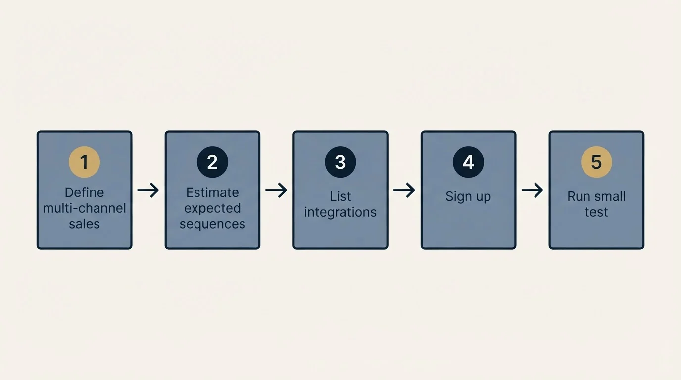 Step sequence: Getting Started Checklist (Define multi-channel sales, Estimate expected sequences, List integrations, Sign up)