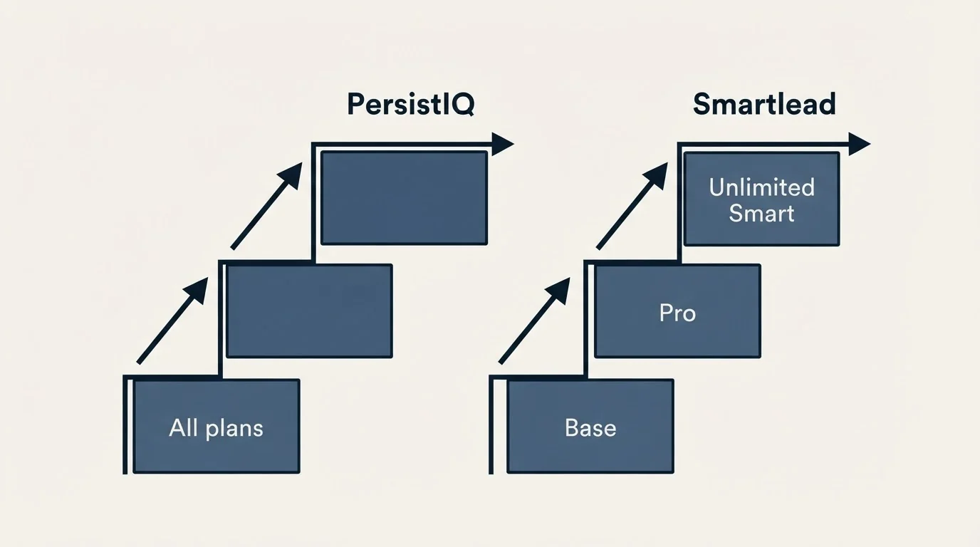 Pricing ladder: Pricing Comparison (PersistIQ, Smartlead, All plans, Base)